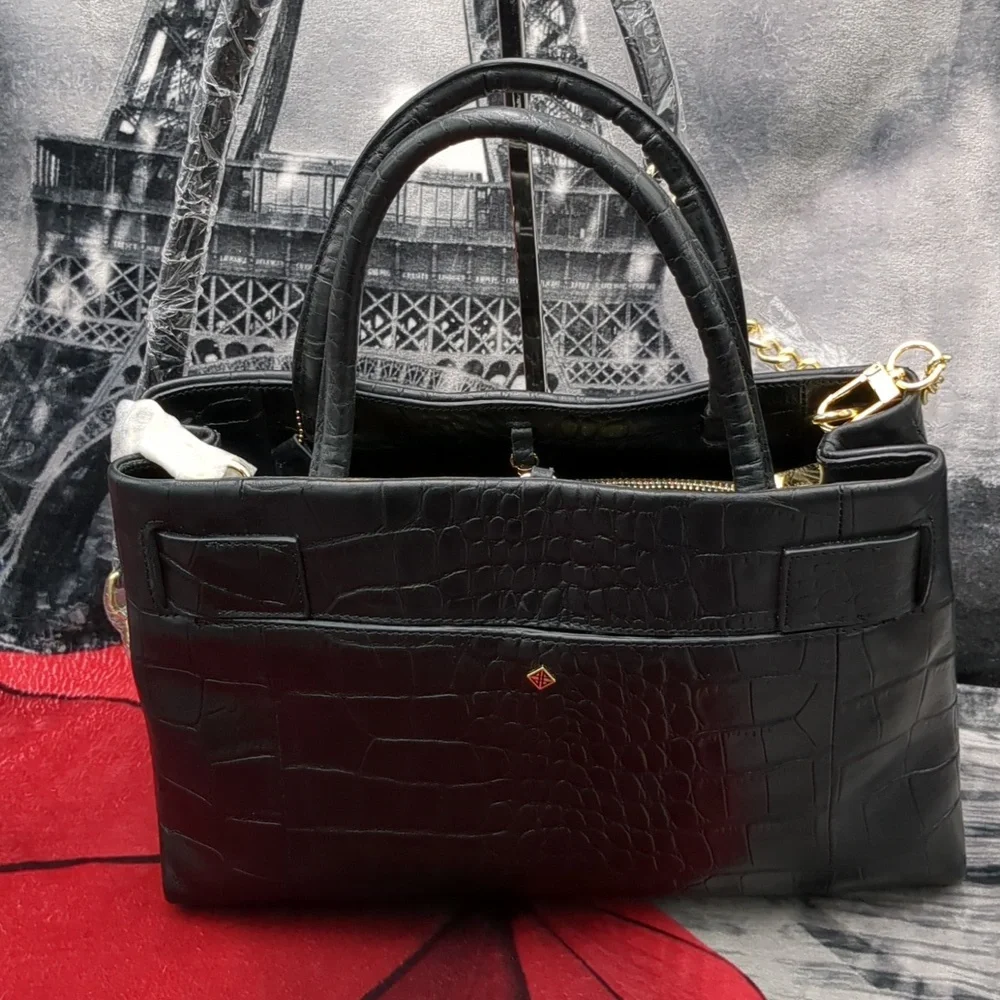 Antonio Melani Black Crocodile-Embossed tote
